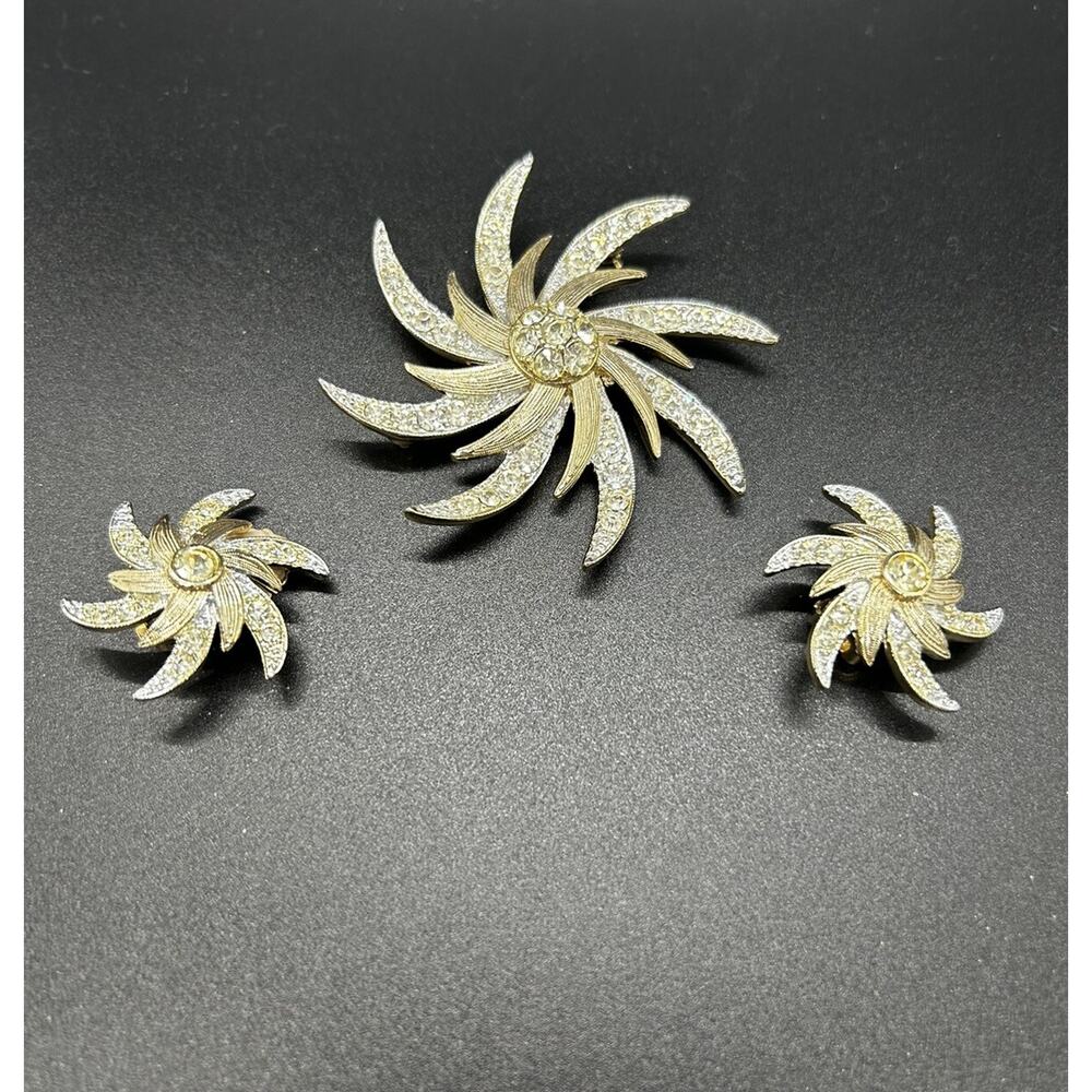 VTG Estate Starburst Rhinestone Brooch Earrings Set Sarah Coventry Evening Comet